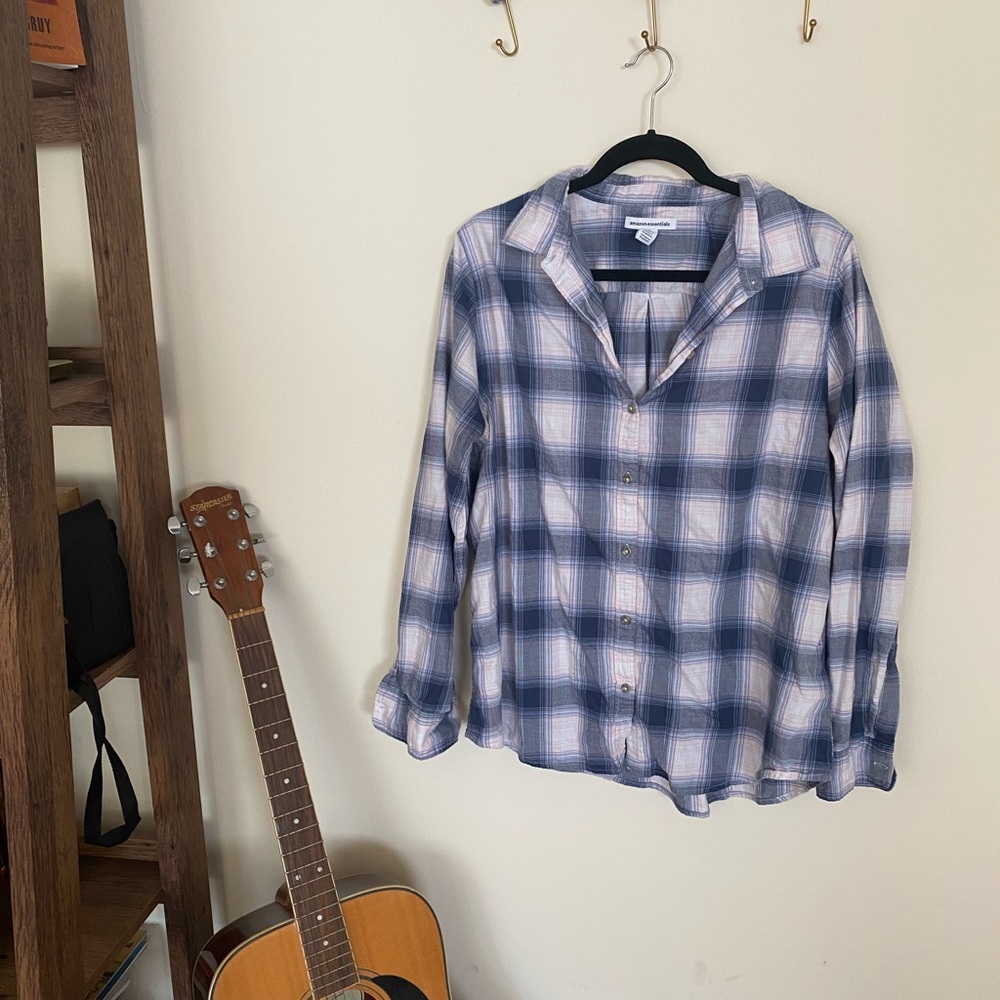 PINK / BLUE COTTON PLAID BUTTON DOWN SHIRT